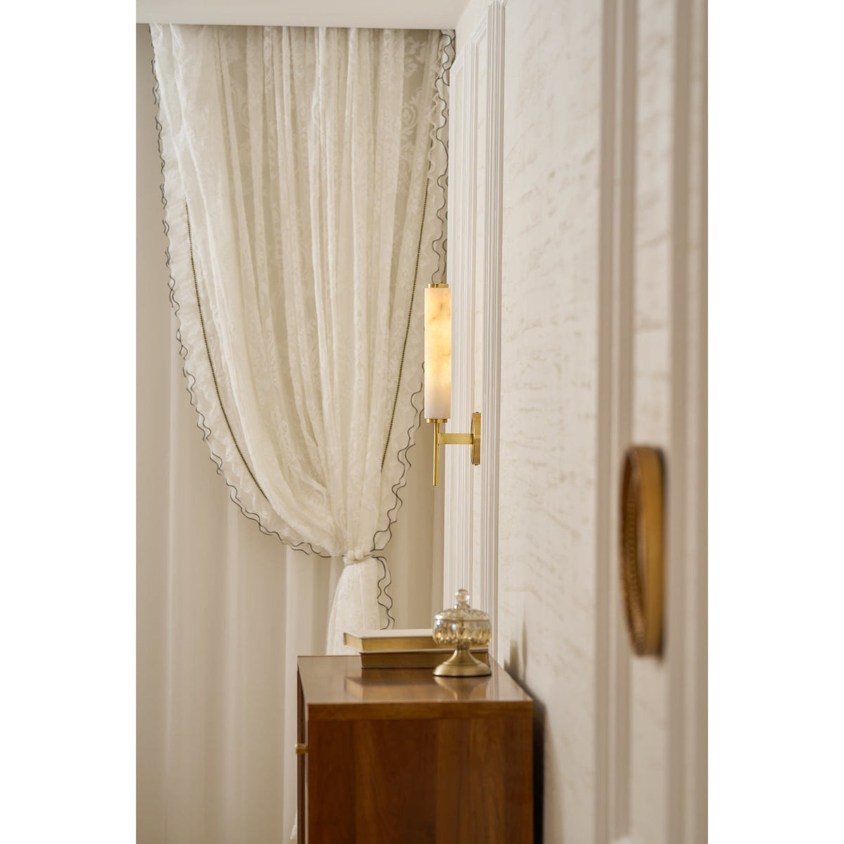 Modern Metal and Faux Alabaster Wall Sconce for Living Room
