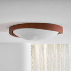 Modern Wood-Effect Fabric Flush Mount Ceiling Light With Tri-Color Glow