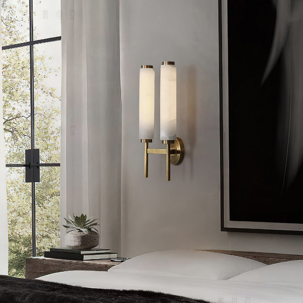 Modern Metal and Faux Alabaster Wall Sconce for Living Room