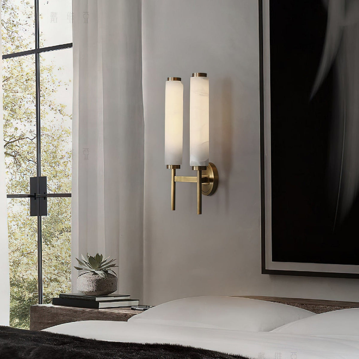 Modern Metal and Faux Alabaster Wall Sconce for Living Room