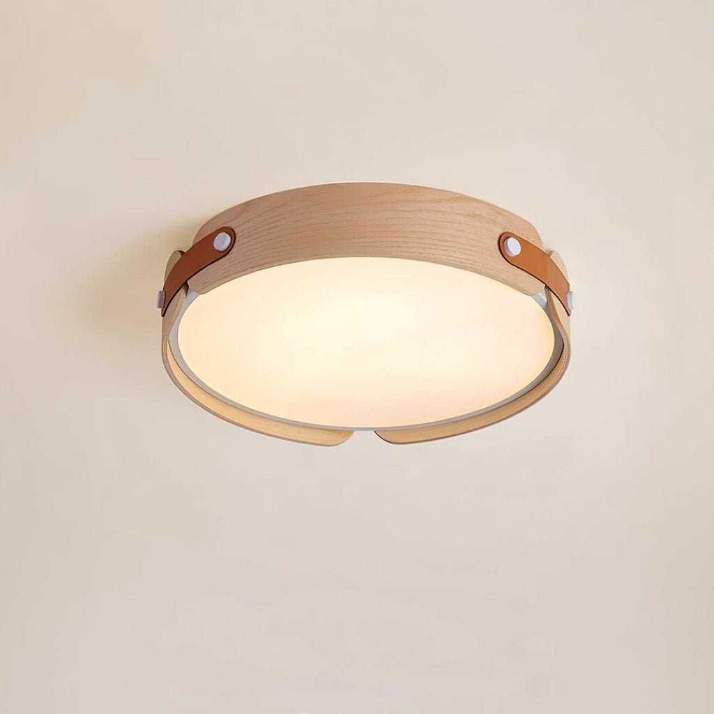 Scandinavian Wood Flush Mount Ceiling Light With Slim Low-Profile Design