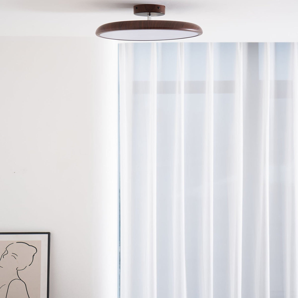 Scandinavian Wood-Effect Flush Mount Ceiling Light With Tri-Color Glow