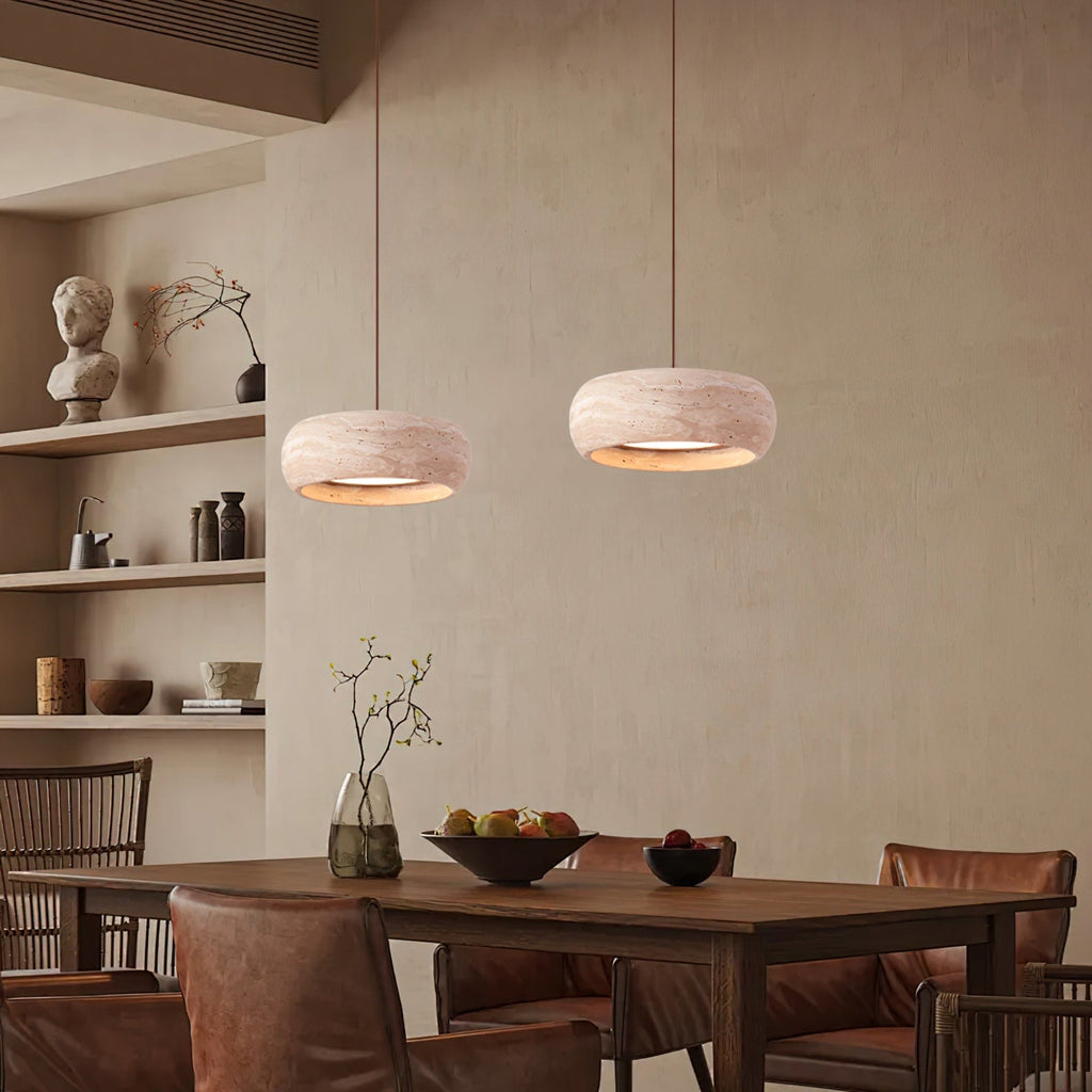 Modern Travertine Stone Pendant Light With Dimmable Remote Control