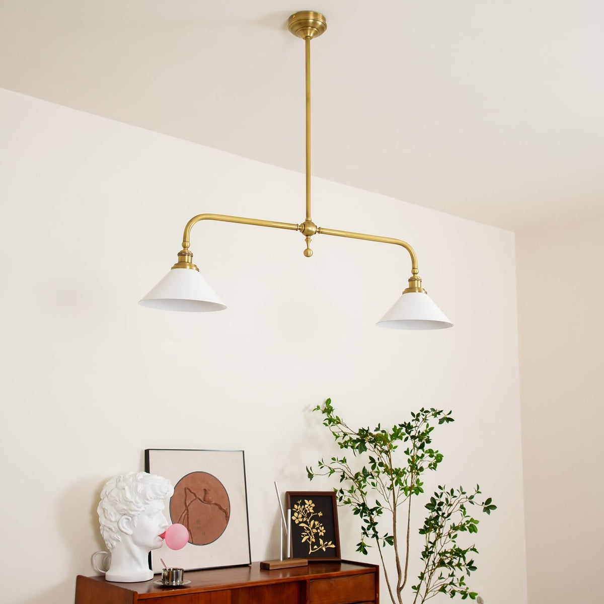 Modern Brass Pendant Light With Ceramic Shades for Dining Room