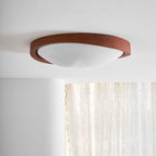 Modern Wood-Effect Fabric Flush Mount Ceiling Light With Tri-Color Glow