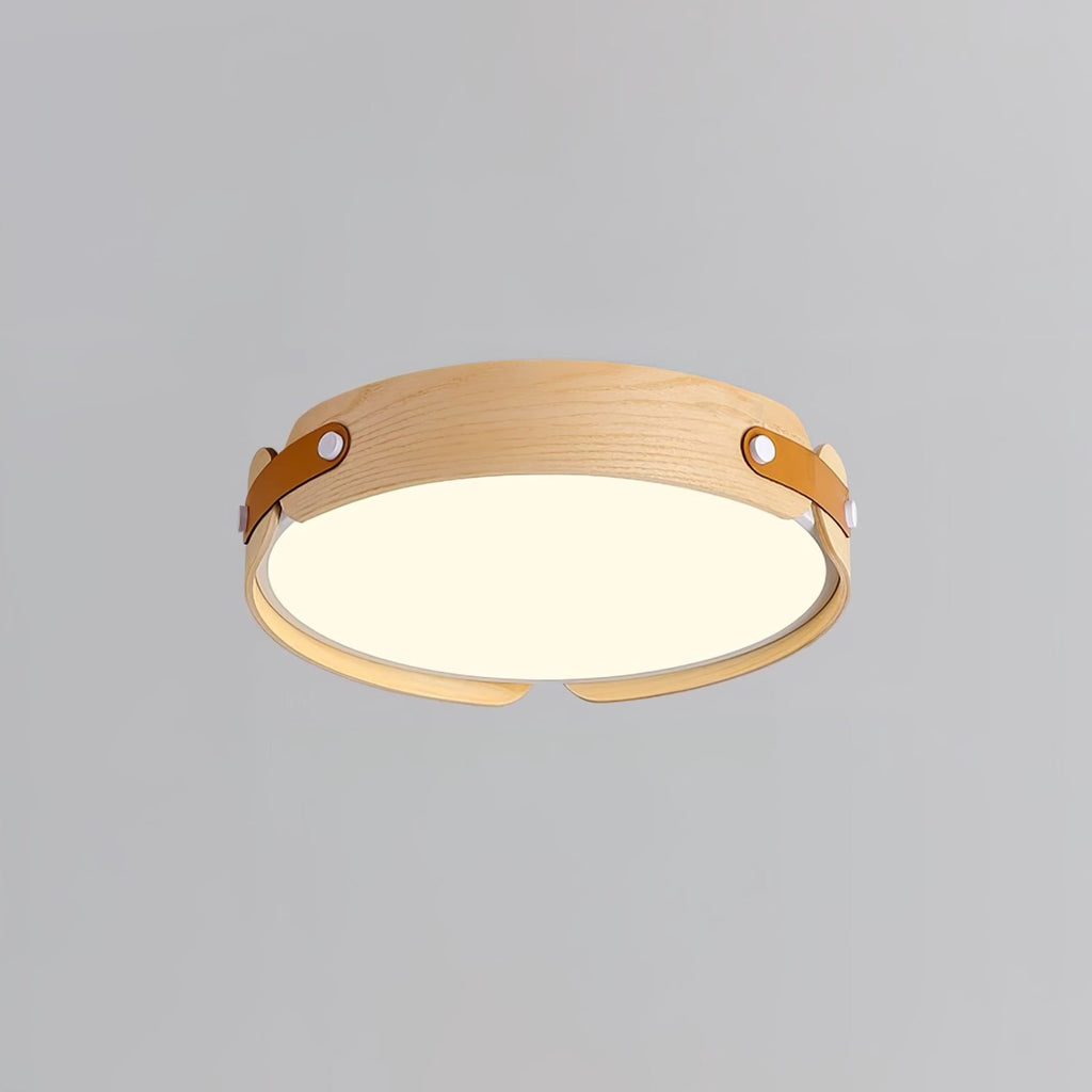 Scandinavian Wood Flush Mount Ceiling Light With Slim Low-Profile Design