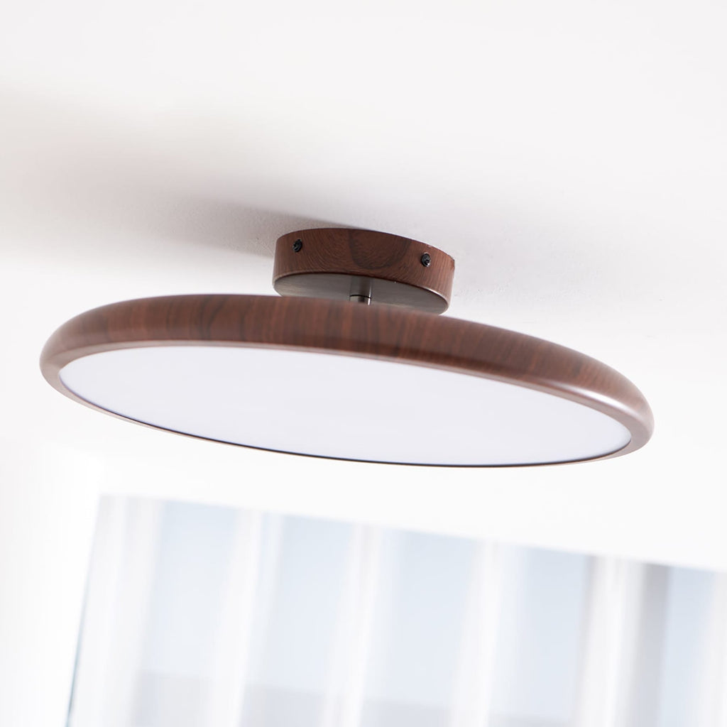 Scandinavian Wood-Effect Flush Mount Ceiling Light With Tri-Color Glow