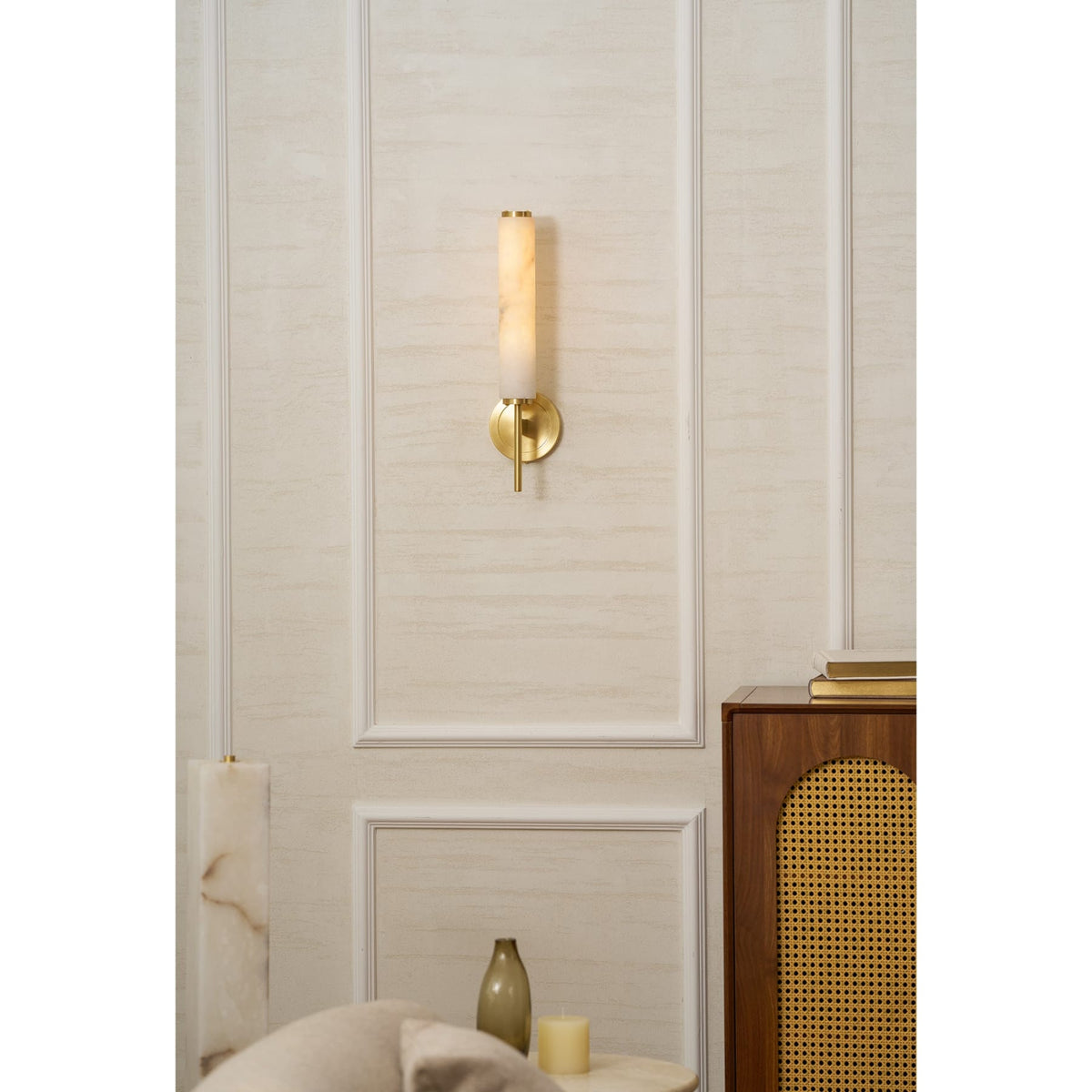 Modern Metal and Faux Alabaster Wall Sconce for Living Room
