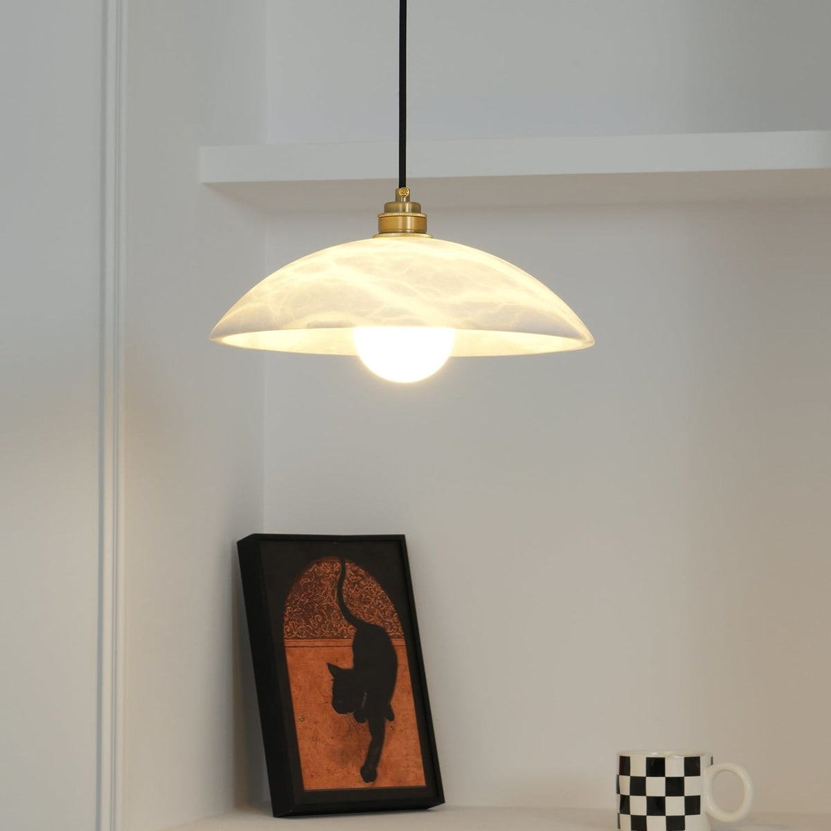 Modern Marble and Copper Pendant Light for Dining Room
