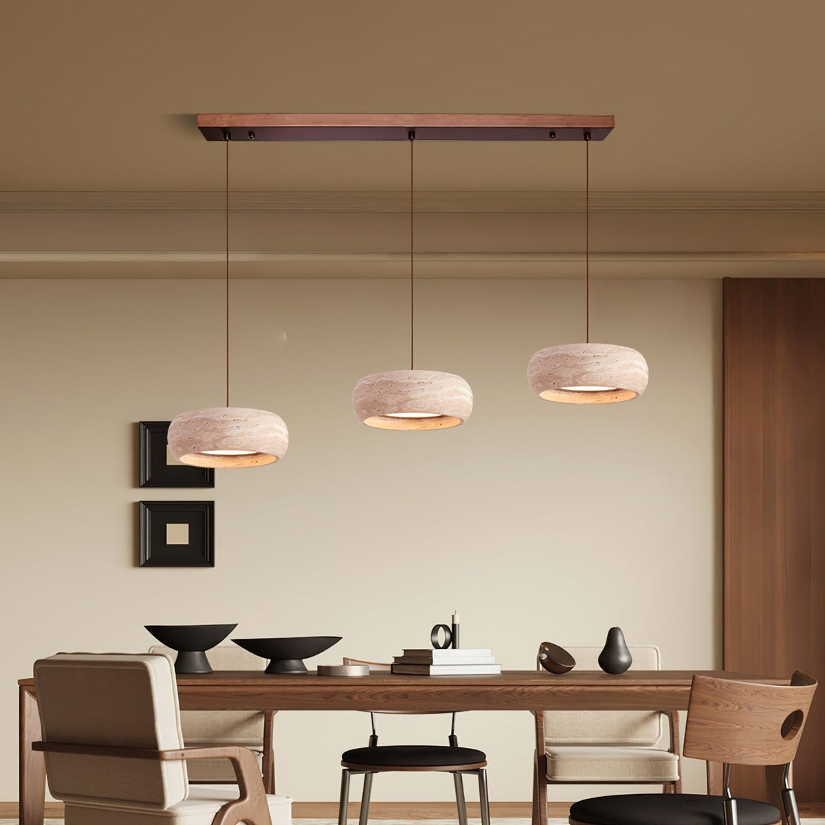 Modern Travertine Stone Pendant Light With Dimmable Remote Control