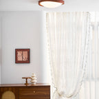 Modern Wood-Effect Fabric Flush Mount Ceiling Light With Tri-Color Glow