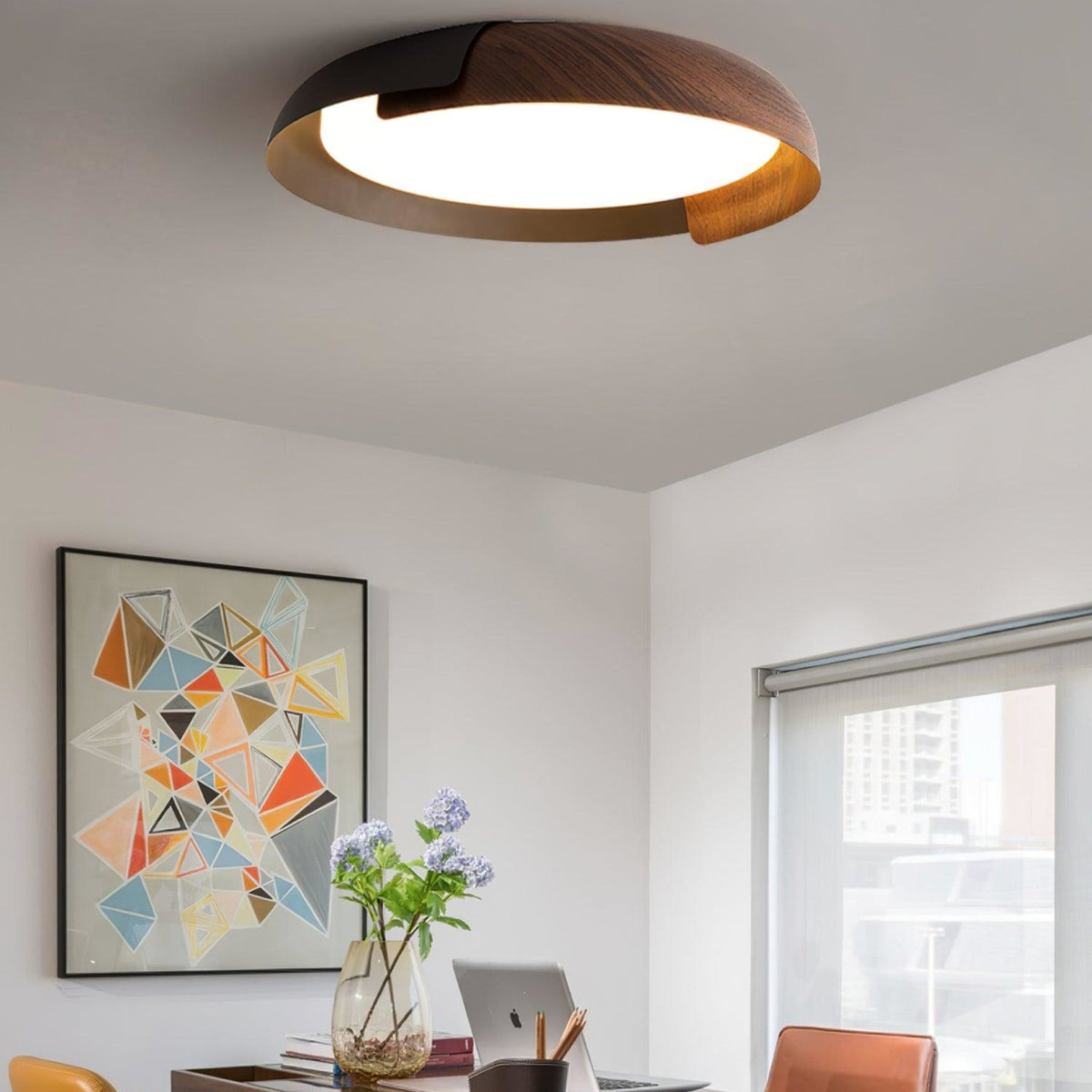 Modern Wood Flush Mount Ceiling Light for Living Room
