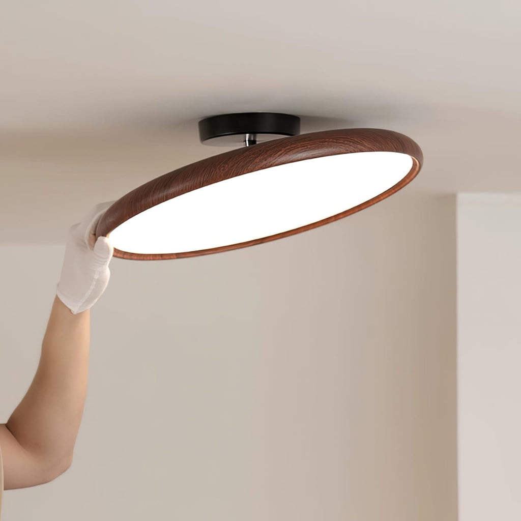 Scandinavian Wood-Effect Flush Mount Ceiling Light With Tri-Color Glow
