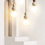 Minimalist Travertine and Wood Pendant Light for Dining Rooms