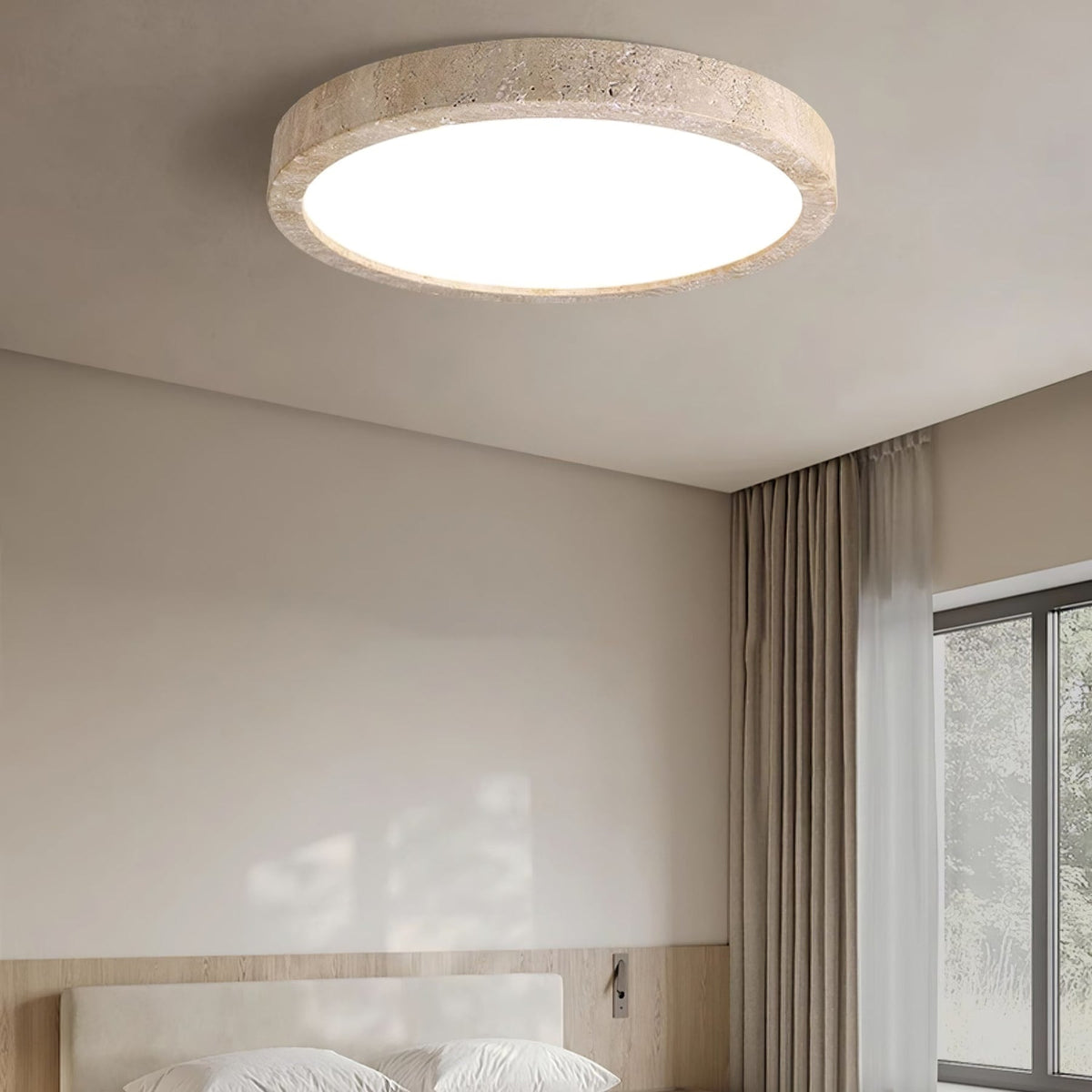 Modern Travertine Flush Mount Ceiling Light With Slim Profile