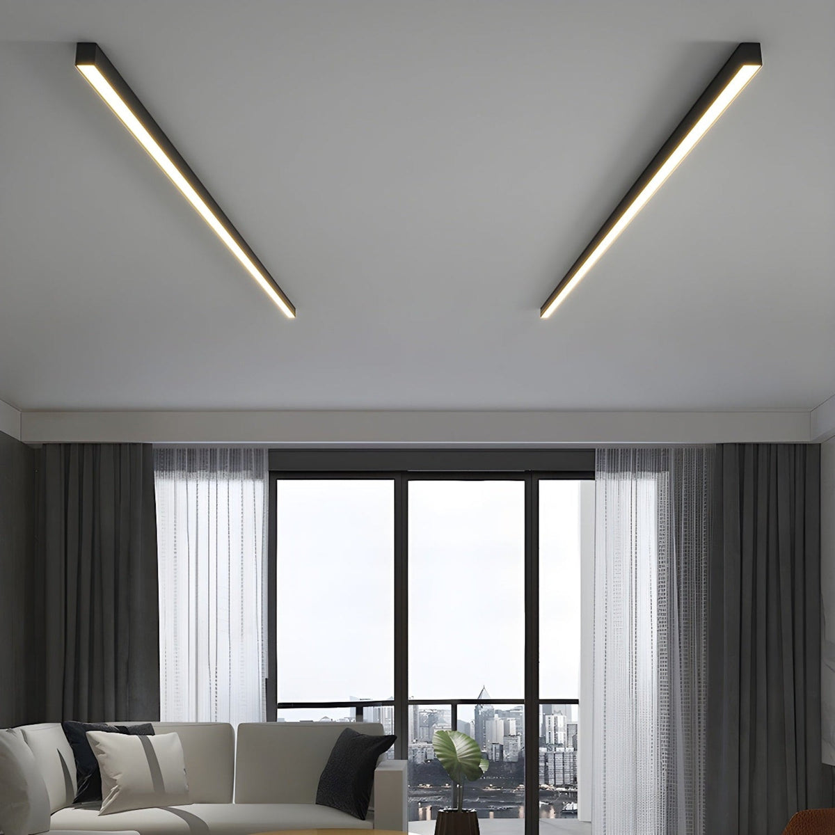 Minimalist Linear Metal Ceiling Light for Living Room