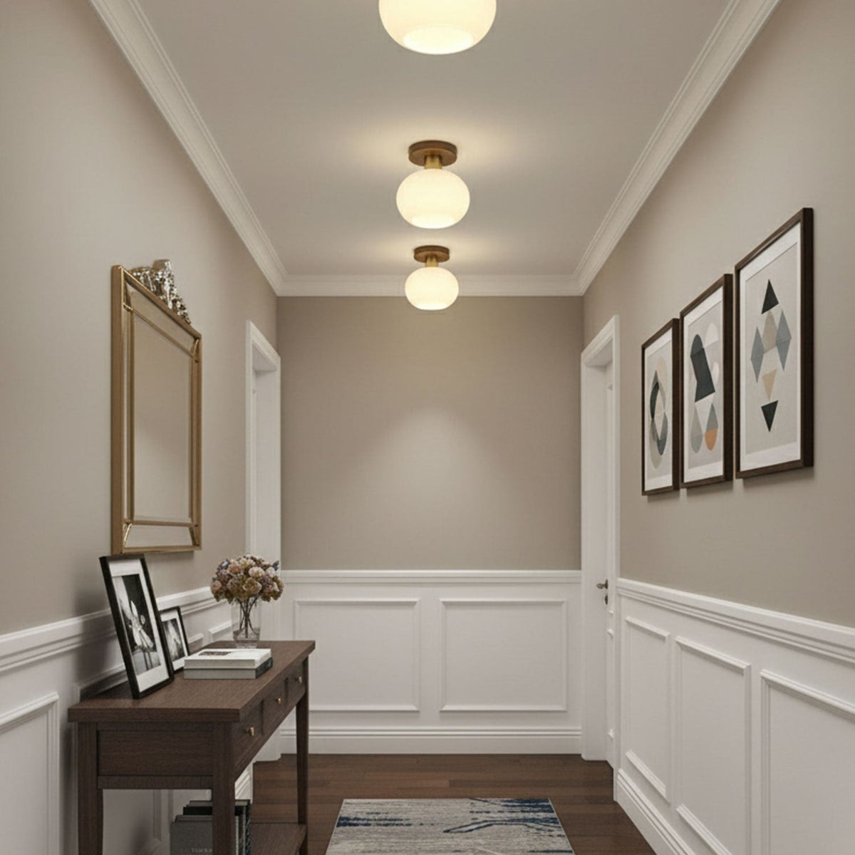 Modern Solid Wood Semi-Flush Ceiling Light for Living Room