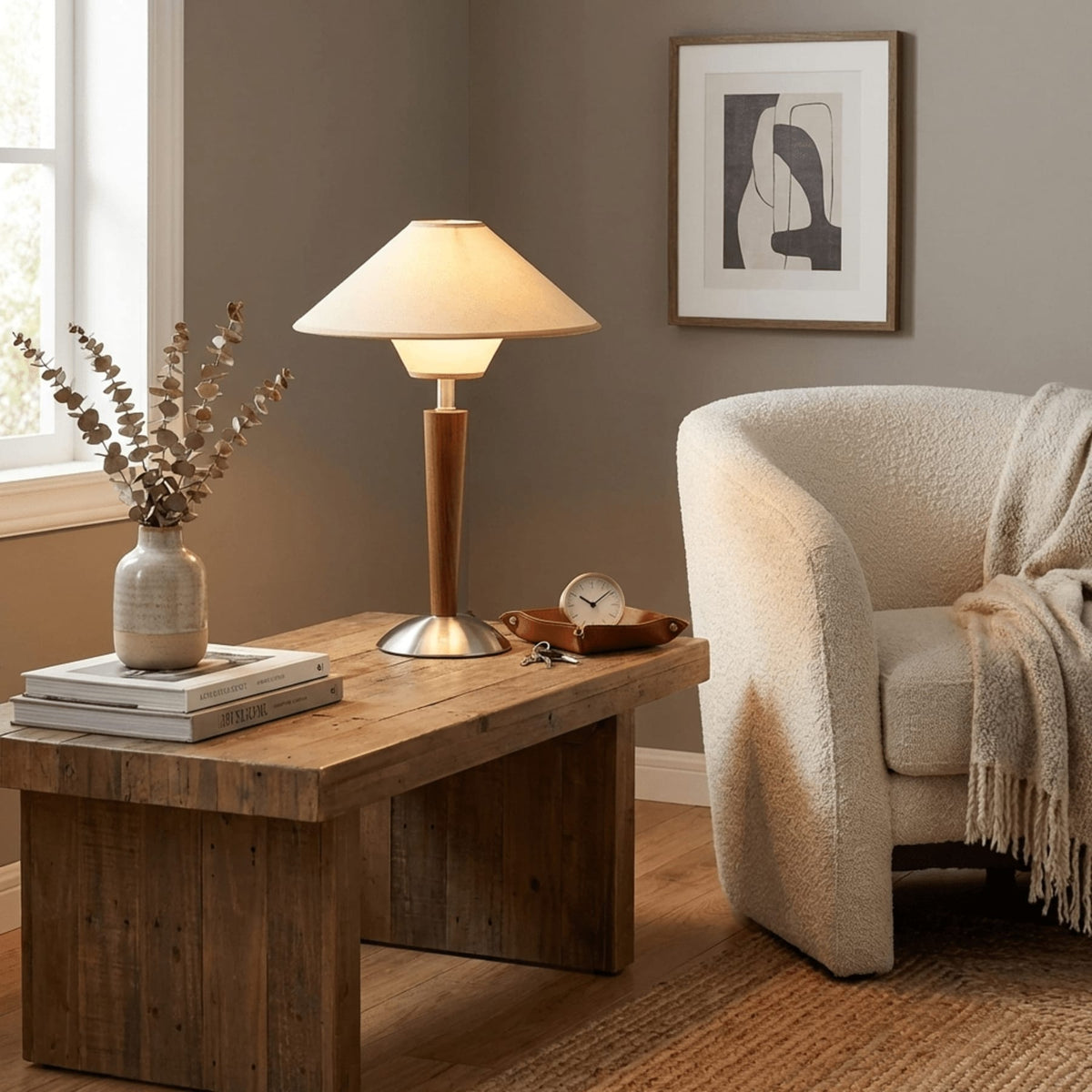 Modern Wood Table Lamp With Fabric Shade for Living Room