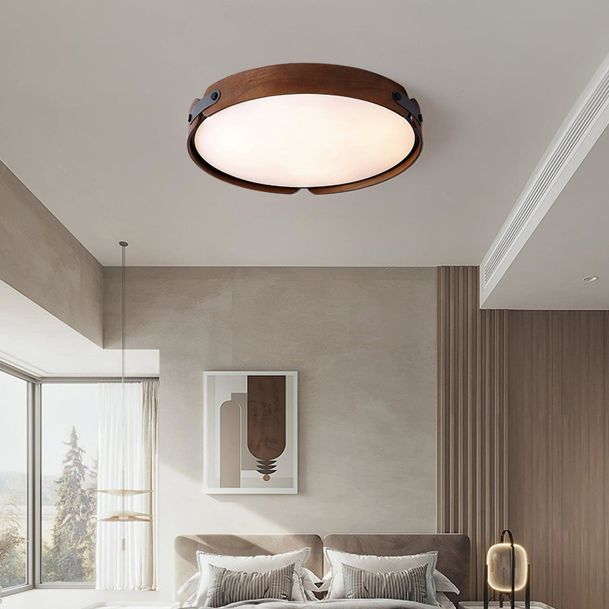 Scandinavian Wood Flush Mount Ceiling Light With Slim Low-Profile Design