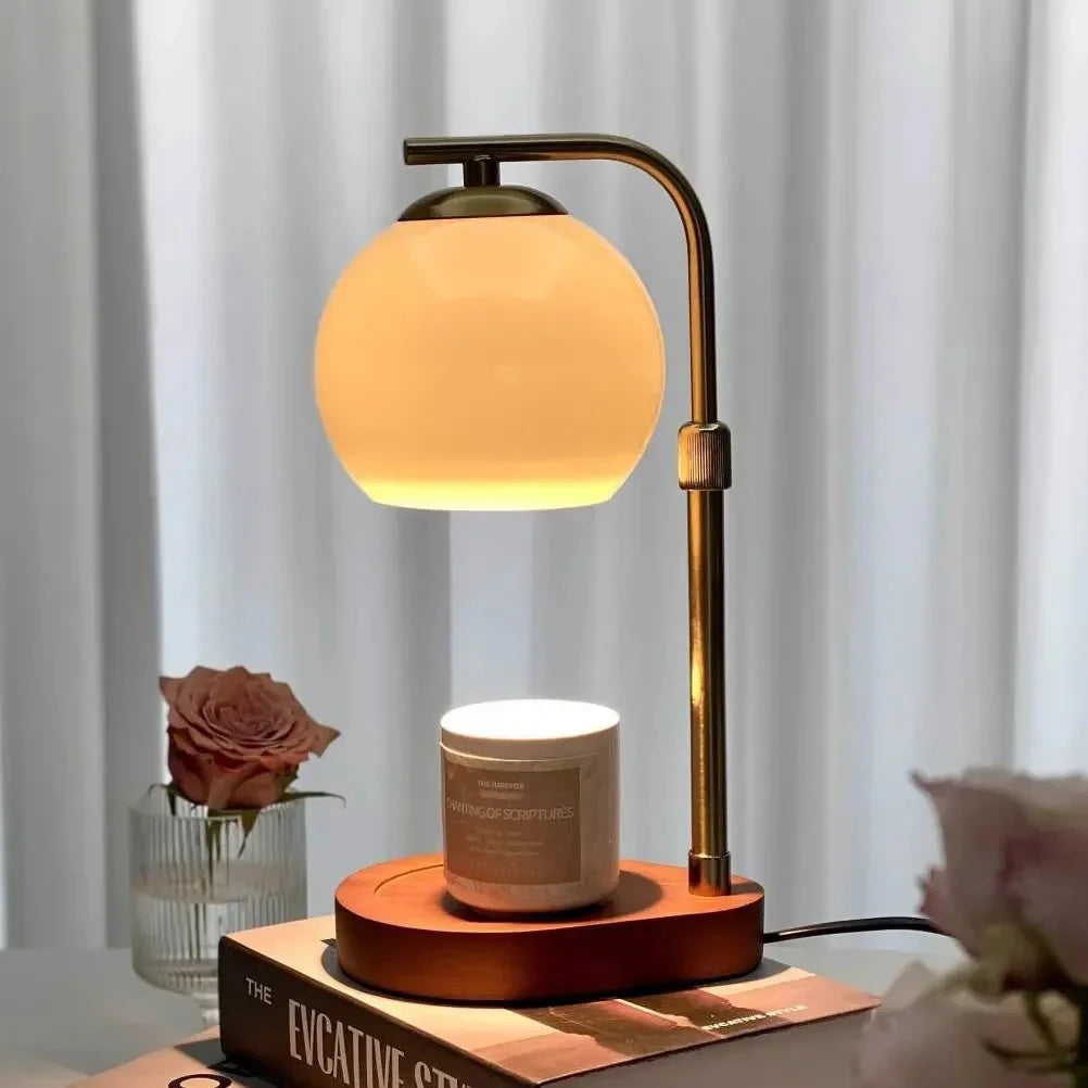 Modern Wood And Glass Table Lamp With Warm LED Glow