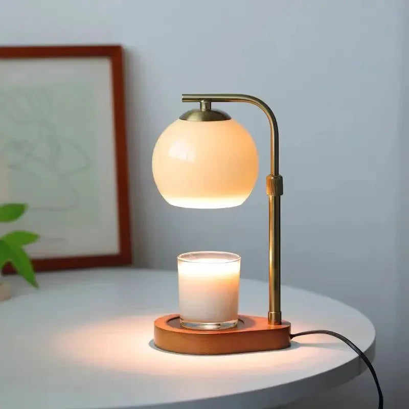 Modern Wood And Glass Table Lamp With Warm LED Glow