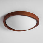 Modern Wood-Effect Fabric Flush Mount Ceiling Light With Tri-Color Glow