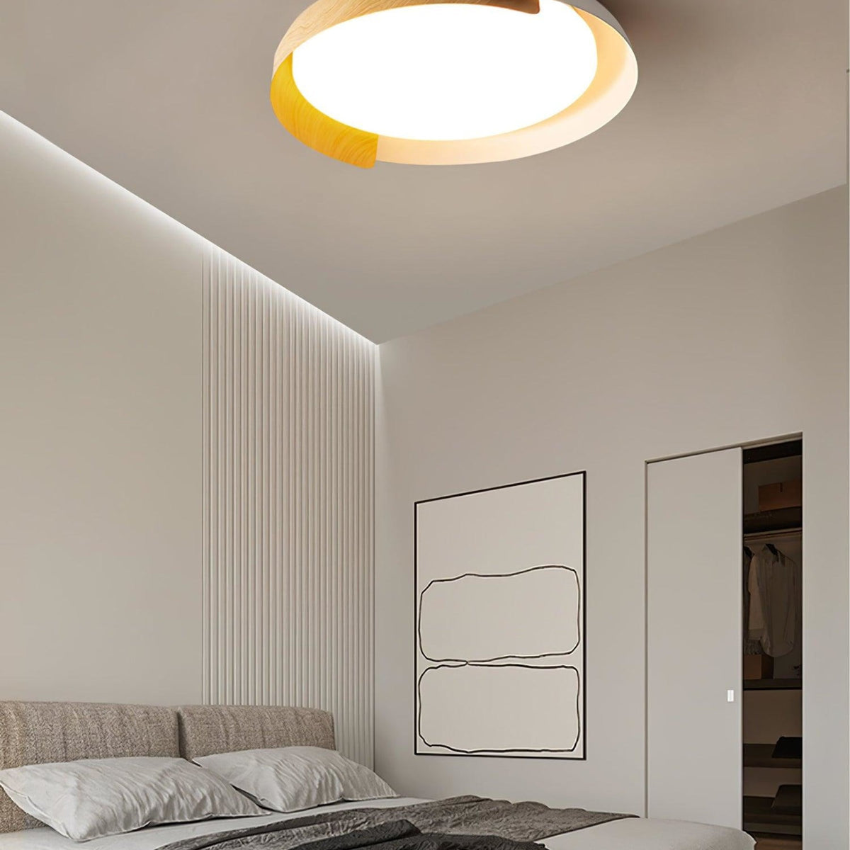 Modern Wood Flush Mount Ceiling Light for Living Room