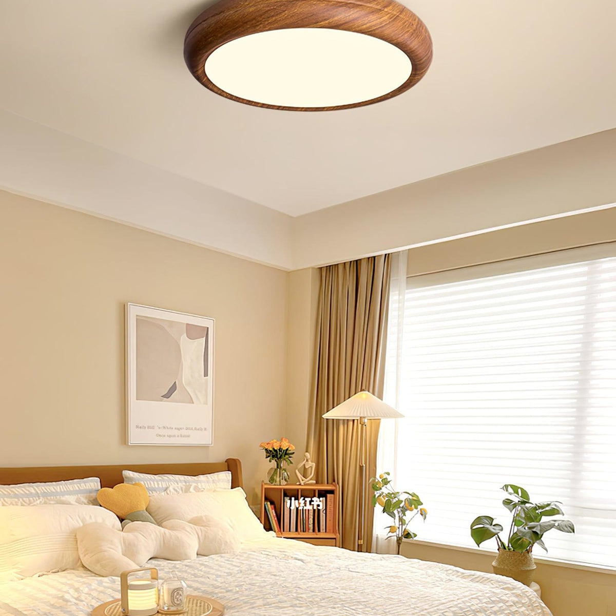 Scandinavian Wood Flush Mount Ceiling Light for Living Room