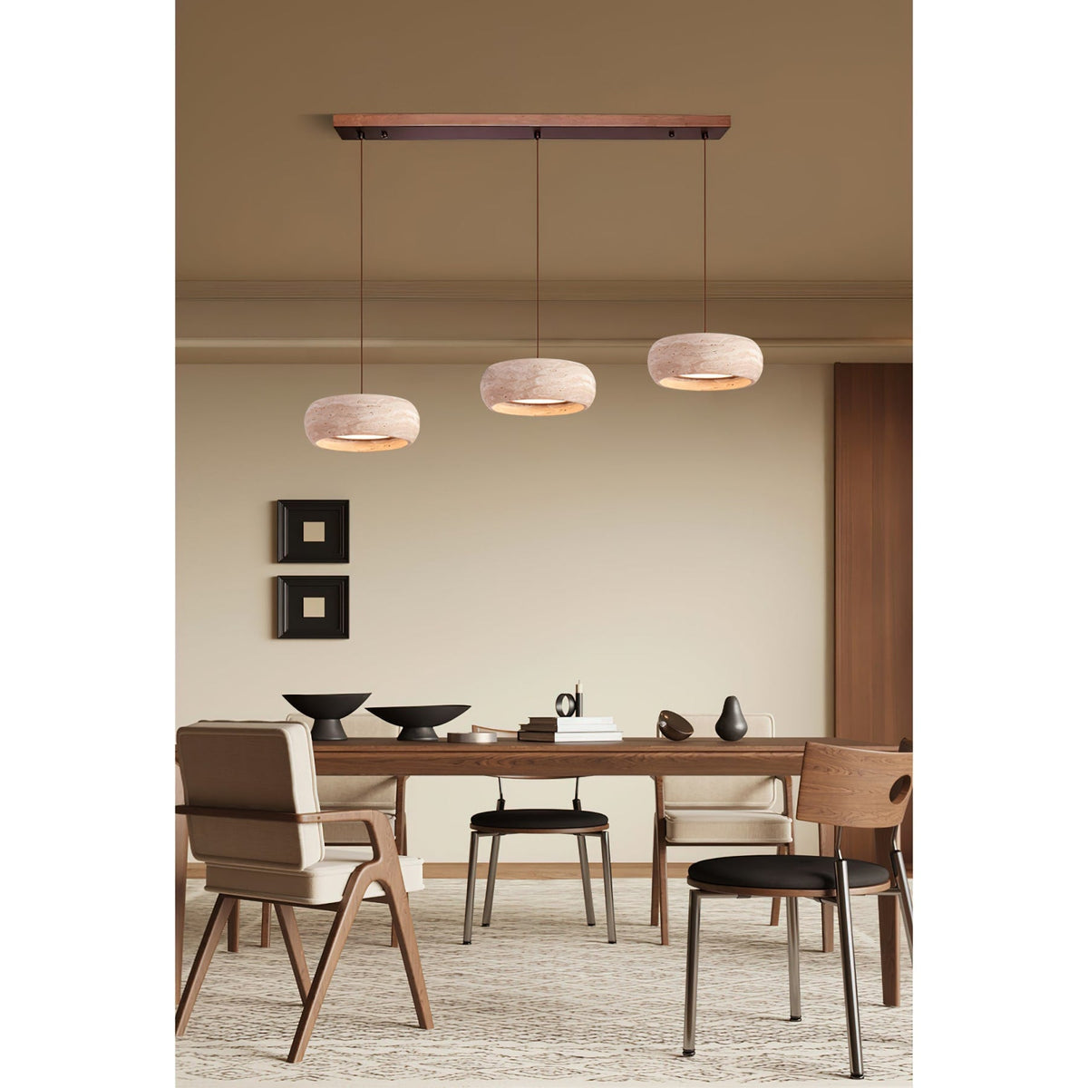 Modern Travertine Stone Pendant Light With Dimmable Remote Control