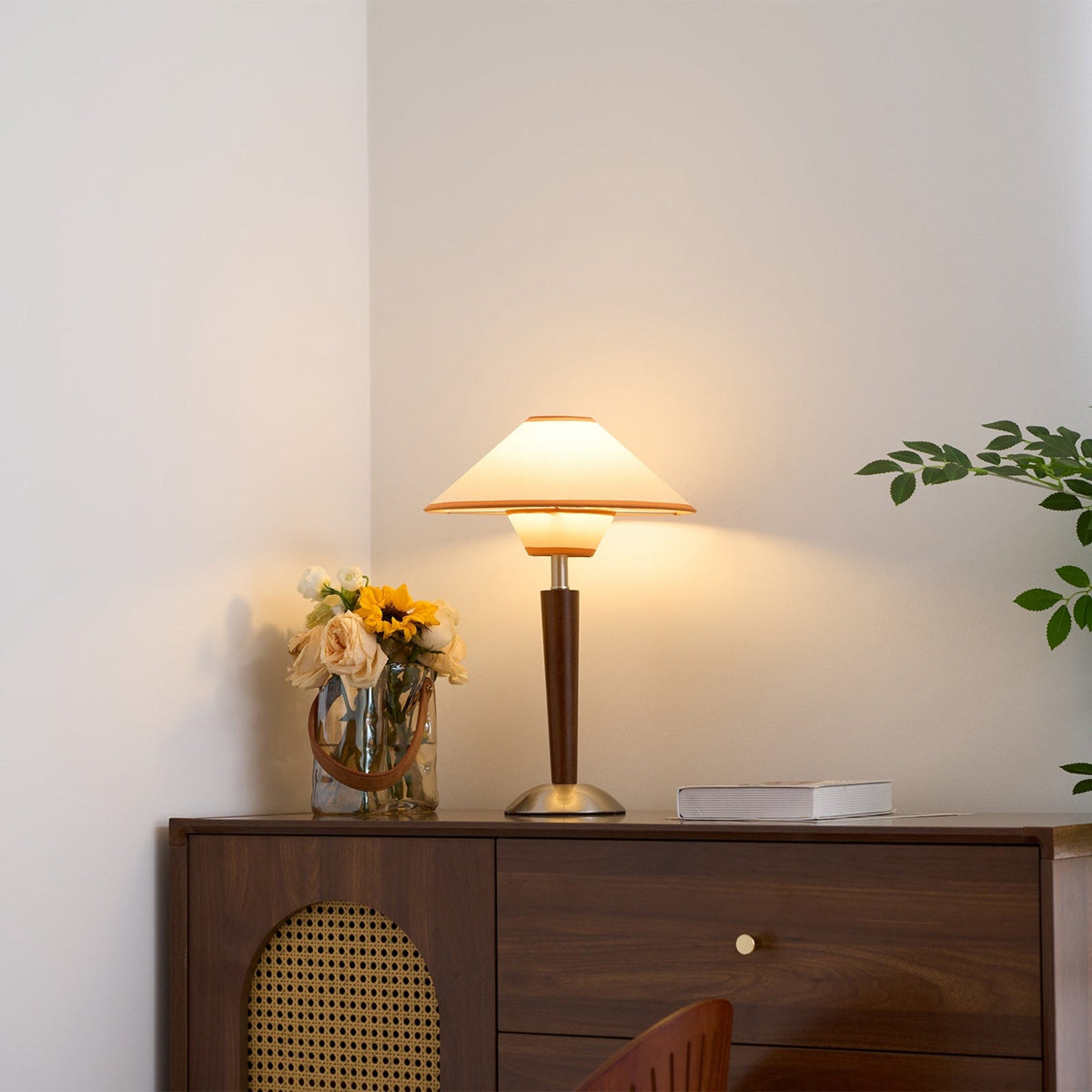 Modern Wood Table Lamp With Fabric Shade for Living Room