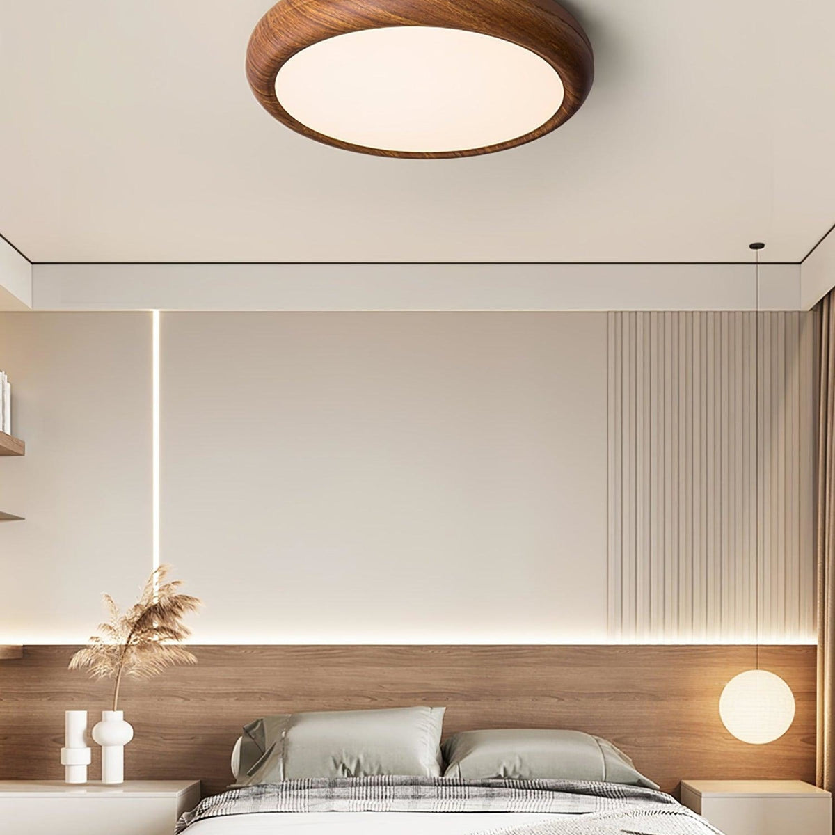 Scandinavian Wood Flush Mount Ceiling Light for Living Room