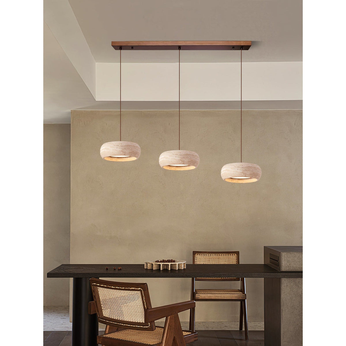 Modern Travertine Stone Pendant Light With Dimmable Remote Control