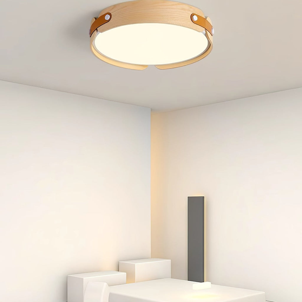 Scandinavian Wood Flush Mount Ceiling Light With Slim Low-Profile Design