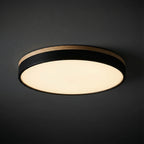 Round Flush LED Ceiling Light with Wood Trim for Living Room
