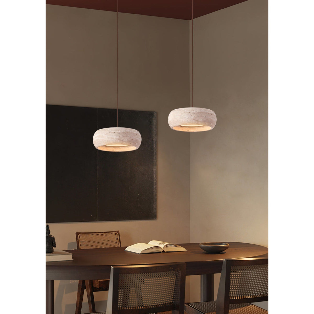 Modern Travertine Stone Pendant Light With Dimmable Remote Control