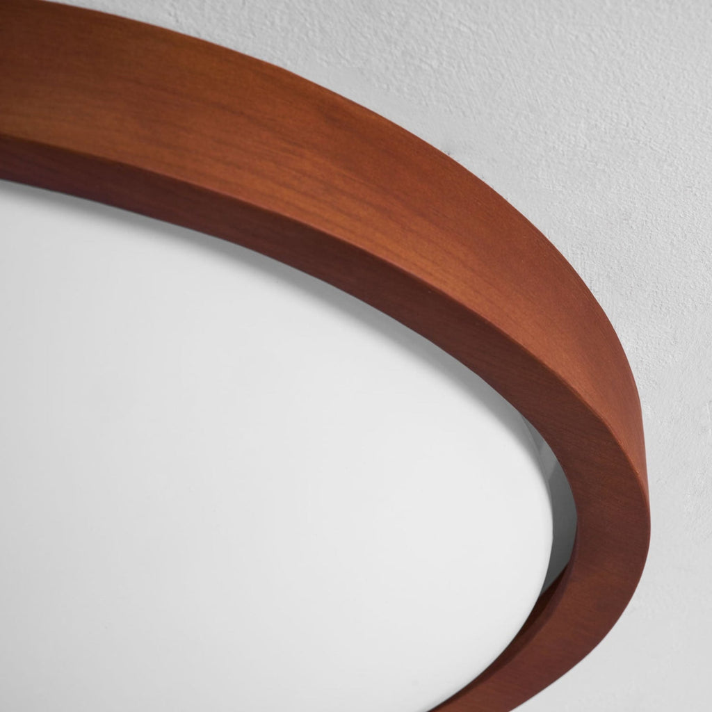 Modern Wood-Effect Fabric Flush Mount Ceiling Light With Tri-Color Glow