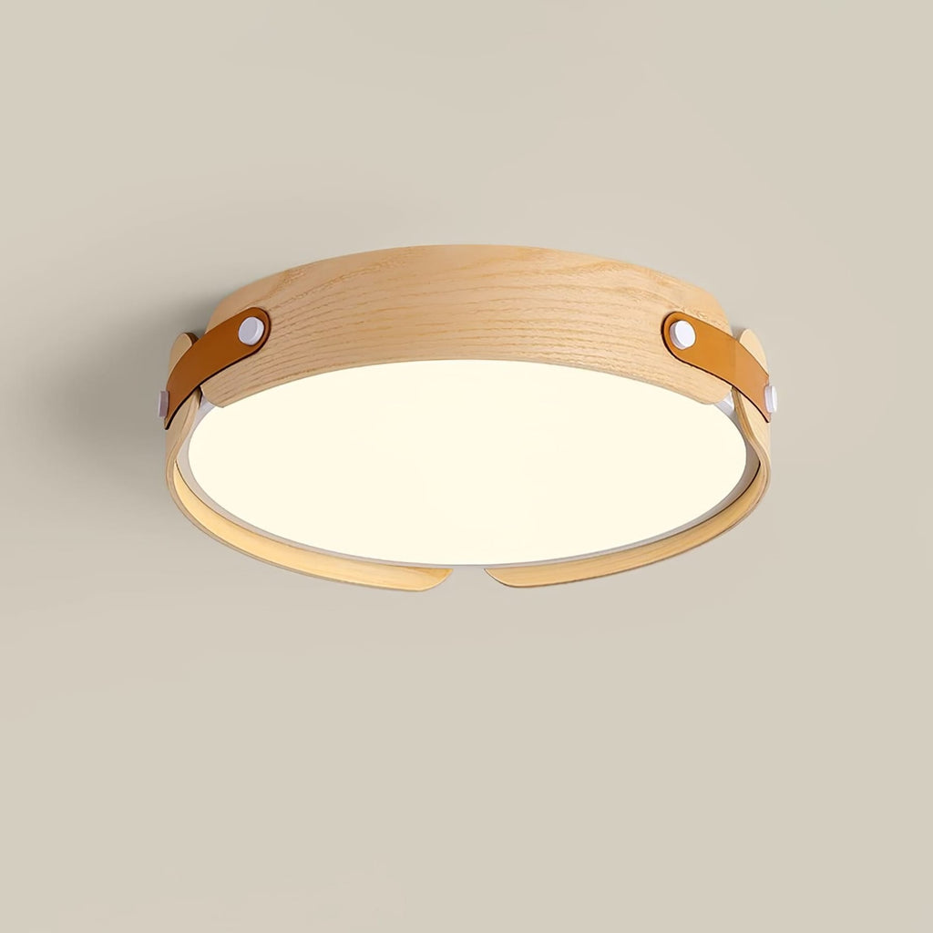 Scandinavian Wood Flush Mount Ceiling Light With Slim Low-Profile Design
