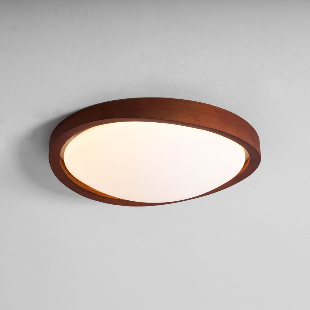 Modern Wood-Effect Fabric Flush Mount Ceiling Light With Tri-Color Glow