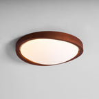 Modern Wood-Effect Fabric Flush Mount Ceiling Light With Tri-Color Glow
