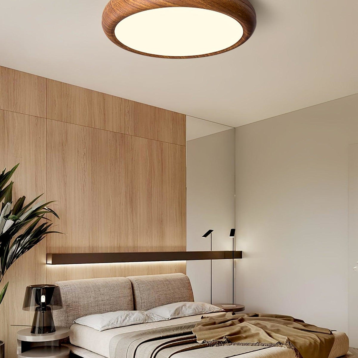 Scandinavian Wood Flush Mount Ceiling Light for Living Room