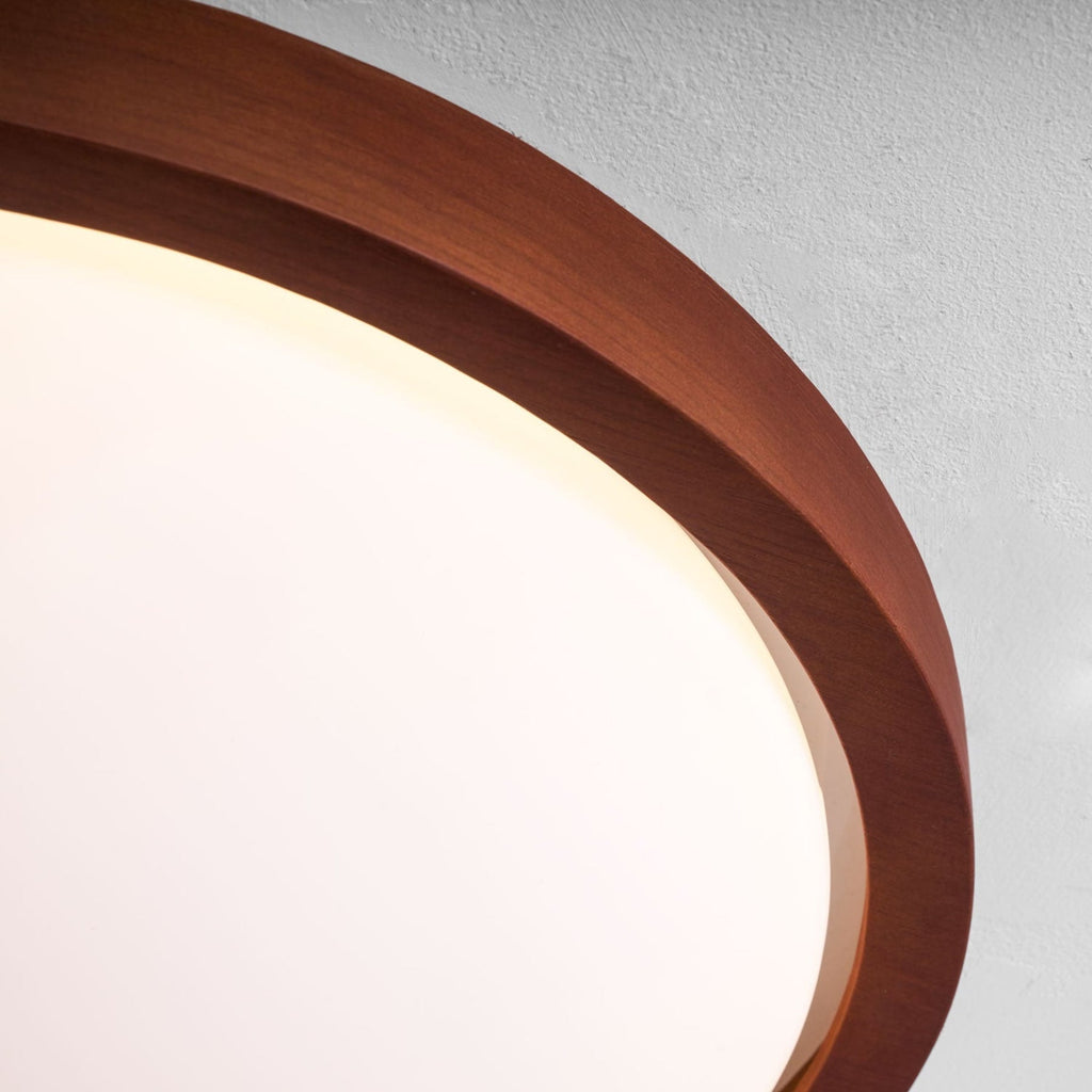 Modern Wood-Effect Fabric Flush Mount Ceiling Light With Tri-Color Glow
