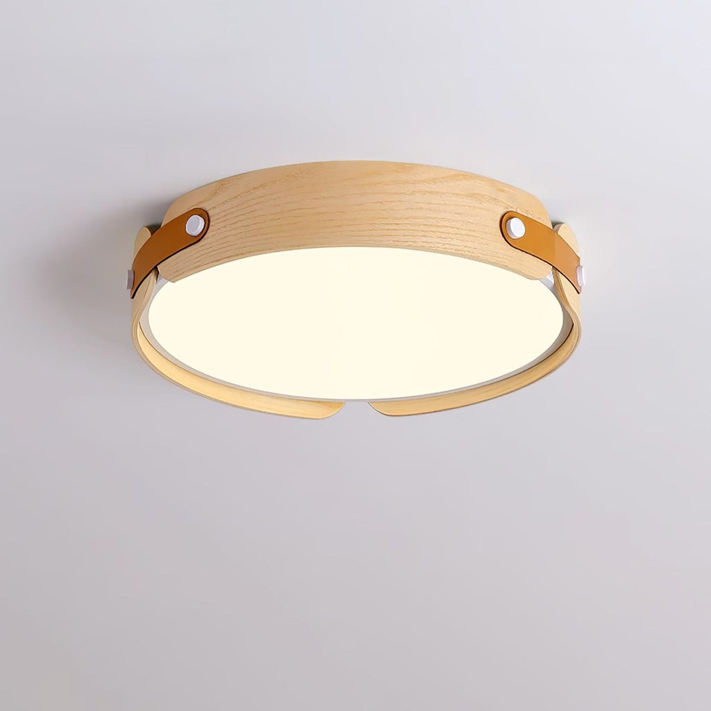 Scandinavian Wood Flush Mount Ceiling Light With Slim Low-Profile Design