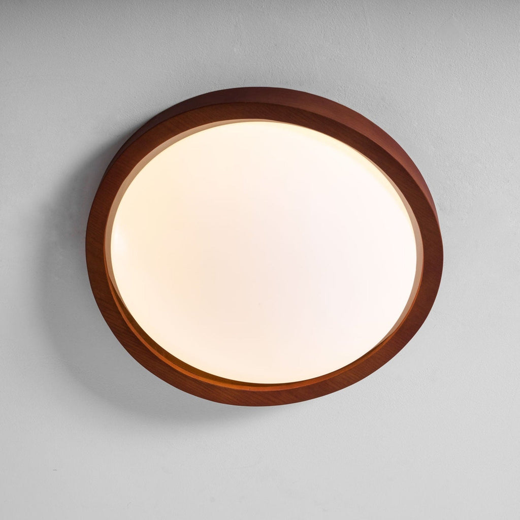 Modern Wood-Effect Fabric Flush Mount Ceiling Light With Tri-Color Glow