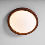 Modern Wood-Effect Fabric Flush Mount Ceiling Light With Tri-Color Glow