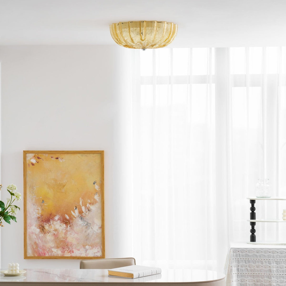 Vintage Glass Flush Mount Ceiling Light for Living Room