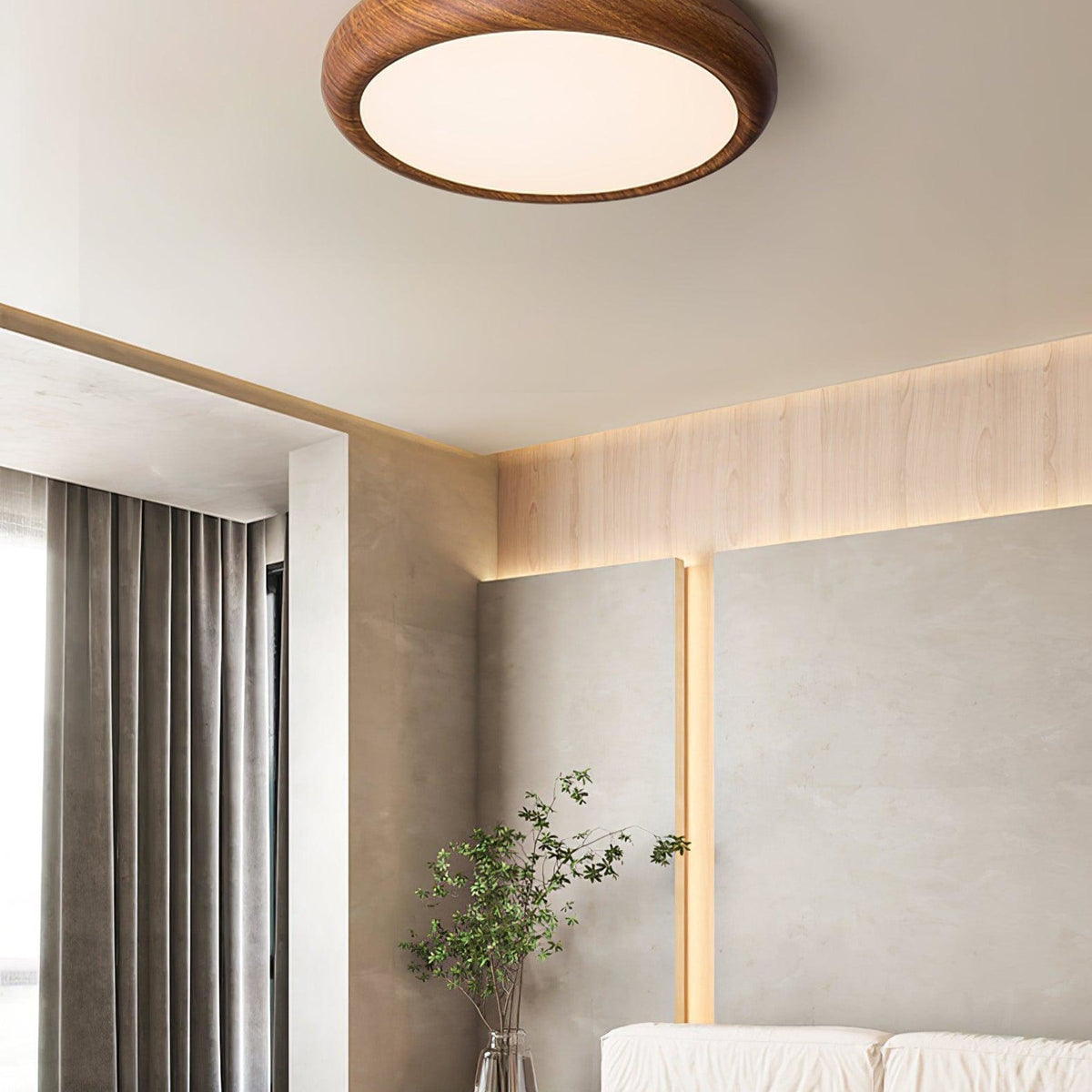 Scandinavian Wood Flush Mount Ceiling Light for Living Room