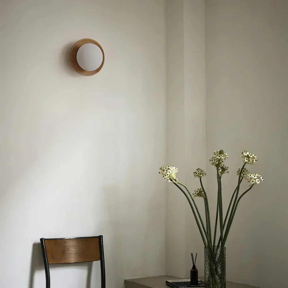 Nordic Natural Wood Wall Sconce LED Light With Globe Shade