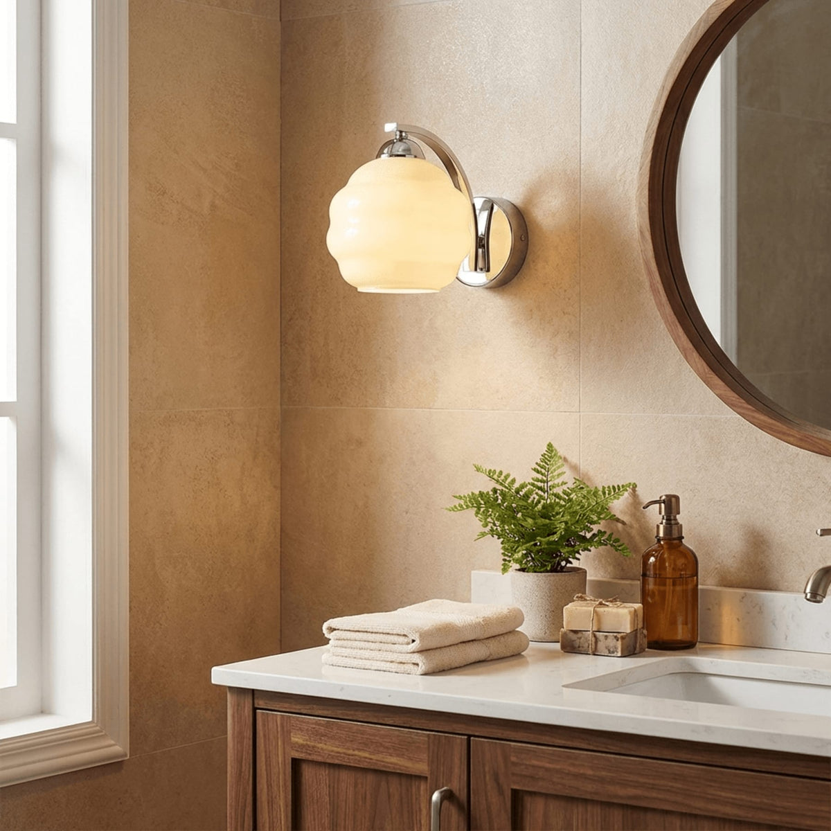 Modern Iron and Glass Wall Sconce With Warm LED Glow