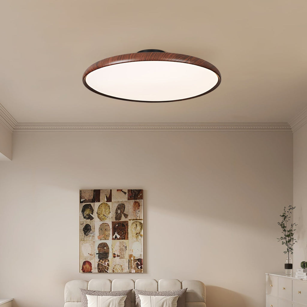 Scandinavian Wood-Effect Flush Mount Ceiling Light With Tri-Color Glow
