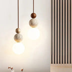 Minimalist Travertine and Wood Pendant Light for Dining Rooms